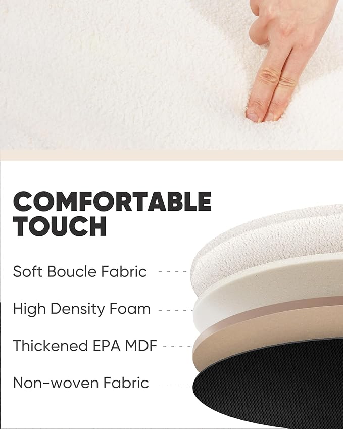 B FSOBEIIALEO Storage Ottoman Round Boucle Ottomans with Tray, Set of 2 Teddy Foot Rest Ottoman Cube with Storage for Living Room, Cream White 15"x15"x16.9"