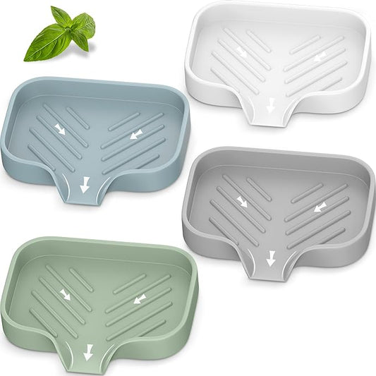 Great Silicone Soap Dish - 4 Pcs Thickened Self-Draining Soap Tray for Shower & Bathtub-Great High-Purity Silicone Soap Dish-NeatNest
