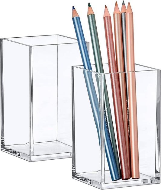 Amazing Abby - Penelope - 2-Pack Pen Holder, Acrylic Pen Holder, Clear Plastic Organizer for Office Supplies, Perfect Office Desktop Storage Solution for Pencils, Pens, Markers, Scissors, and More-NeatNest