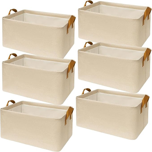 6 Pack Closet Cloth Storage Bins for Shelves,Large Storage Baskets for Shelves, Fabric Bins for Closet organization with Handles（ Beige 17''L x 12.6''W x 7.5''H）-NeatNest
