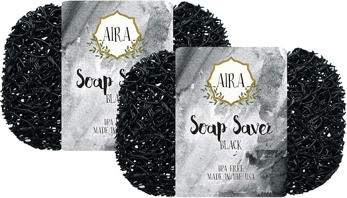 Aira Soap Saver - Shower & Bath Soap Holder - BPA Free, Drains Water, Extends Soap Life - Double Pack, Black-NeatNest