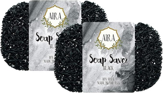 Aira Soap Saver - Shower & Bath Soap Holder - BPA Free, Drains Water, Extends Soap Life - Double Pack, Black-NeatNest
