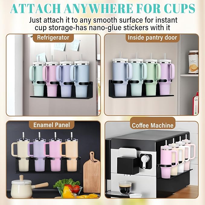 2Pcs Magnetic Water Bottle Organizer for Stanley 30 40 oz Tumbler and Lid Magnetic Cup Holder Heavy Duty Tumbler Storage Organizer Drink Accessories Kitchen Cup Storage Rack for Fridge Cabinets Gifts-NeatNest