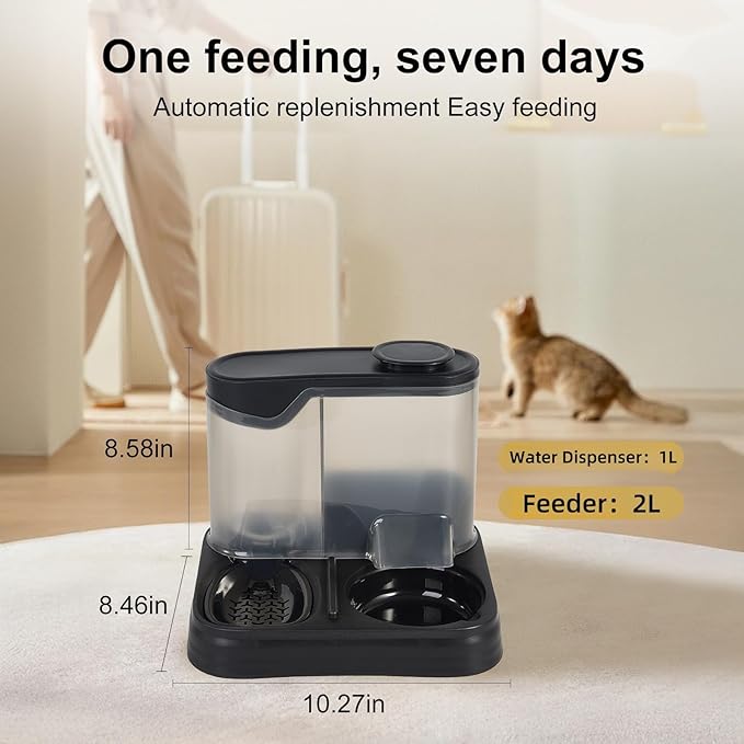 Gravity Pet Feeder and Water Dispenser Set, Automatic Dog Feeder and Dog Water Dispenser for Dogs Cats Pets Animals Large Capacity (Black)-NeatNest