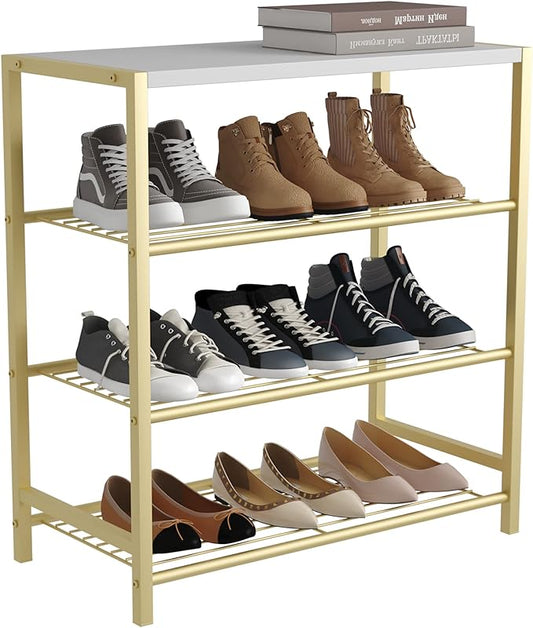 HOMEFORT 4-Tier Shoe Rack, Shoe Storage Shelf, Industrial Shoe Tower, Narrow Shoe Organizer for Closet Entryway, Small Shoe Rack Table with Durable Metal Shelves, Gold-NeatNest