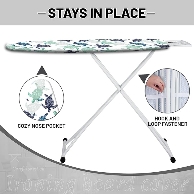 Extra Thick Ironing Board Cover and Pad, Sea Turtle 15x54 Ironing Board Cover, Resist Scorching and Staining,Elastic Edges,Nautical Coral Starfish Coastal Beach Theme Blue