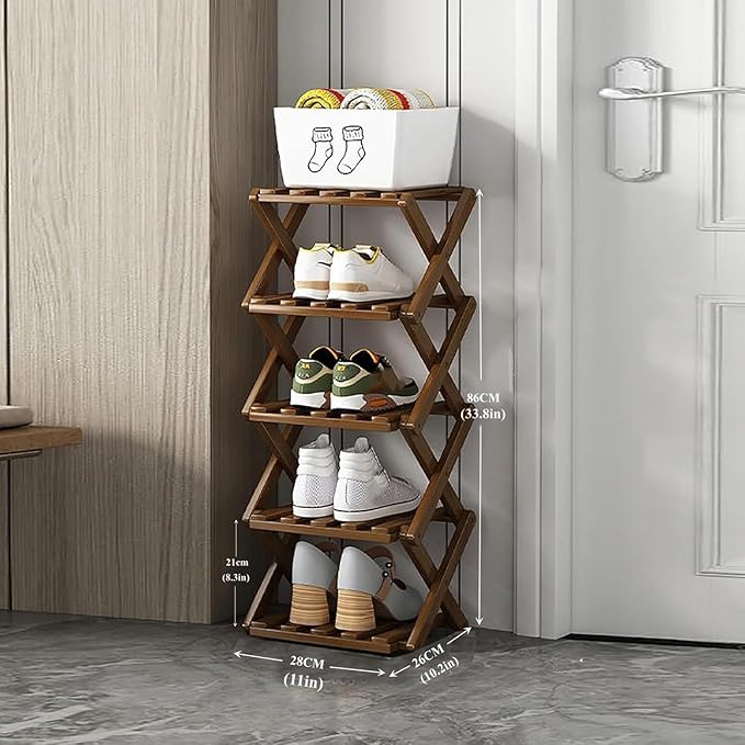 Shoe Rack, Bamboo Foldable Shoes Organizer Free Standing Shelf for Entryway, Closet, Bedroom, Hallway, | Natural | Functional | Multifunctional Shoe Rack (Wood Color) 5 Layers-NeatNest