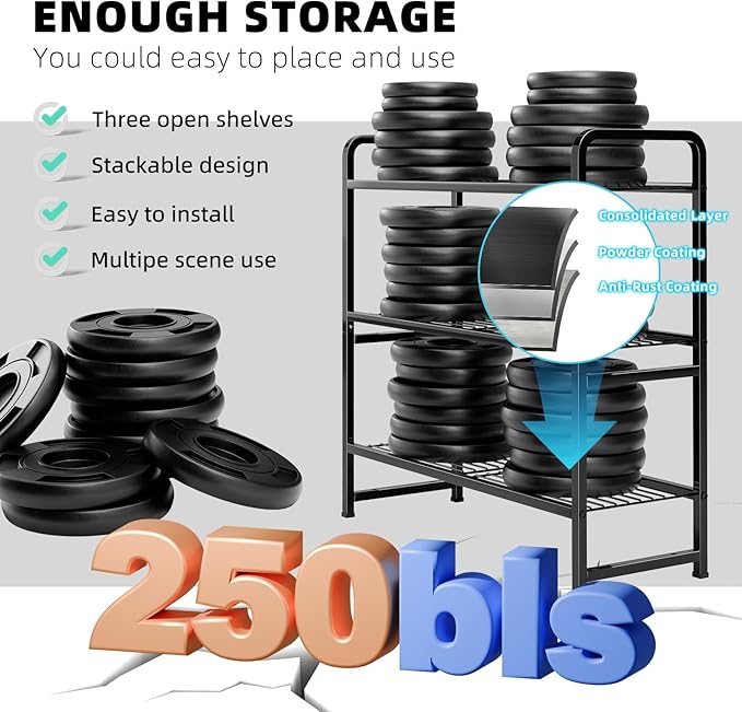 3 Tier Shelving Unit, Heavy Duty Metal Wire Shelf 30.75 Inch Wide Storage Rack for Pantry Kitchen Closet, Stackable & Adjustable, Black