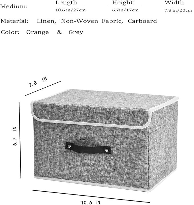 Small Storage Bins with Lids 2 Pack Linen Collapsible Cube Storage Basket with Handle, Jane's Home Foldable Fabric Storage Box with lids for Clothes Closet, Ornament Grey-NeatNest