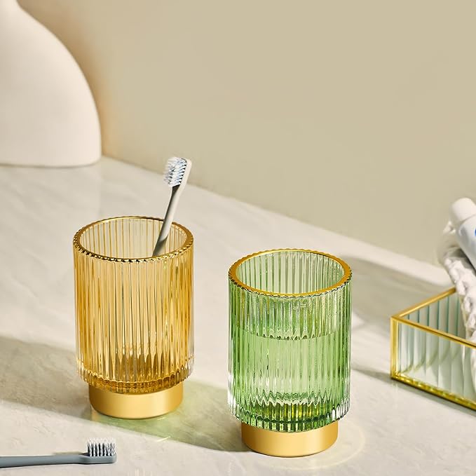 Makeup Brush Holder Organizer,Toothbrush Holders,Desk Pen Pencil Holder,Multifunctional Vintage Glass Brush Cup（S+L/Milky White/A3-5-US）-NeatNest