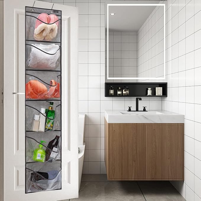 Extra Large Pockets Shoe Organizer for Closet Over The Narrow Door Hanging Shoe Holder Storage (6 Large Pockets-Grey)-NeatNest