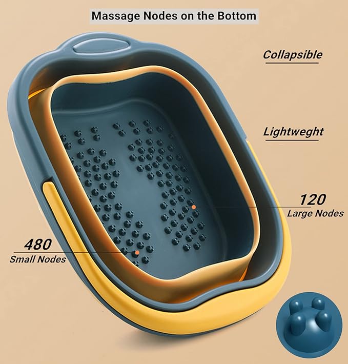 Collapsible Foot Tub Feet Soaking Spa Bath with Massager Acupoints for Circulation, Plastic Inflatable Feet Soak Basin Foldable Foot Soaker Bucket Footbath Bowl Tools for Men Adults, Black-NeatNest