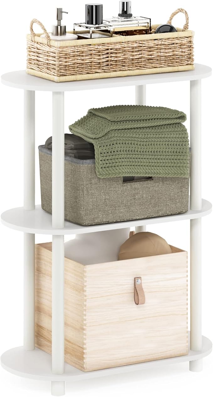Furinno Turn-N-Tube No Tools 3-Tier Modern Oval Side Display Rack, White/Virgin White-NeatNest