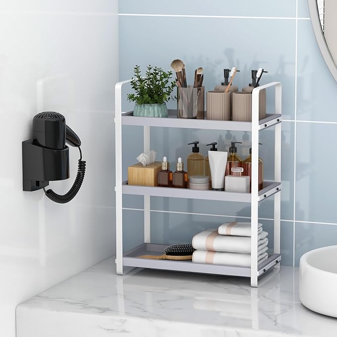 Bathroom Counter Organizer,Bathroom Countertop Organizer,Counter Shelf,Countertop Storage,Organization and Storage,Makeup Shelf,Sink Caddy(Grey 3 Tier)-NeatNest