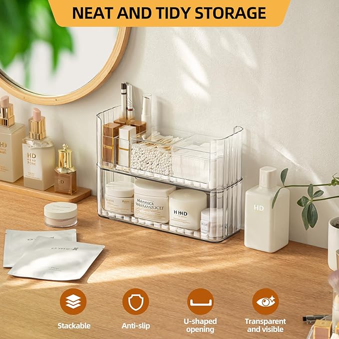 2-Tier Clear Medicine Cabinet Organizer, Modern Style, 2 Shelves, Easy Access, Countertop Mount, Plastic Finish-NeatNest