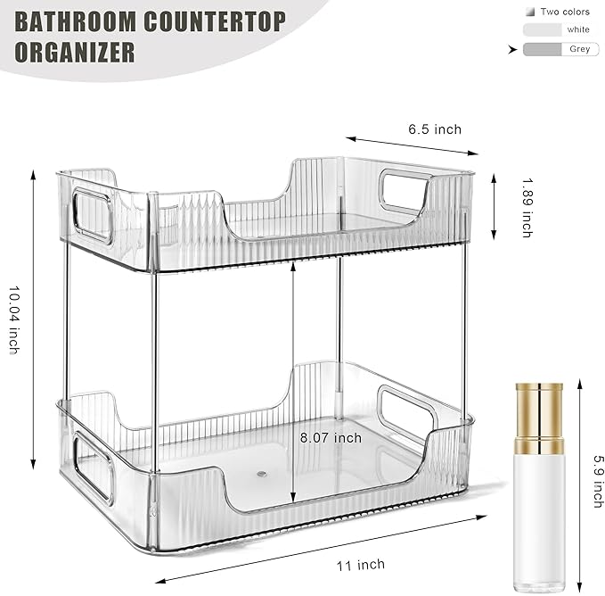 2-Tier Bathroom Counter Organizer Countertop Storage, Dresser Organizer Vanity Tray for Makeup, Perfume Organizer Cosmetics Skincare Shelf - Grey-NeatNest