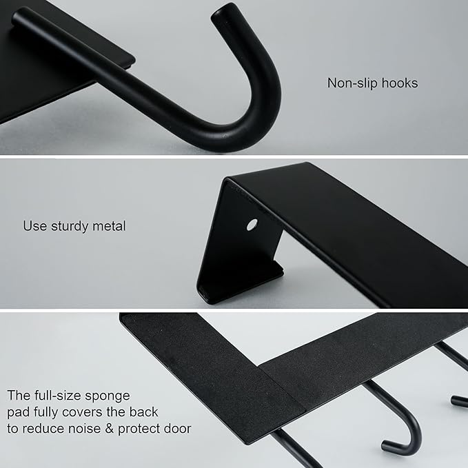 WEBI Over The Door Hooks Door Hanger,Over Door Towel Rack with 6 Hooks,Door Coat Hanger Over Door Coat Rack for Clothes,Black,2 Packs
