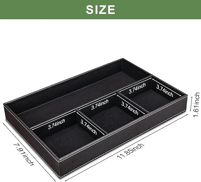 GORESE Faux Leather Valet Tray for Men, Stackable Jewelry Trays Drawer Organizer Tray Nightstand Organizer for Men, EDC Tray for Key, Wallet, Sunglass, Watch, Coin, Phone, Cologne - Black-NeatNest