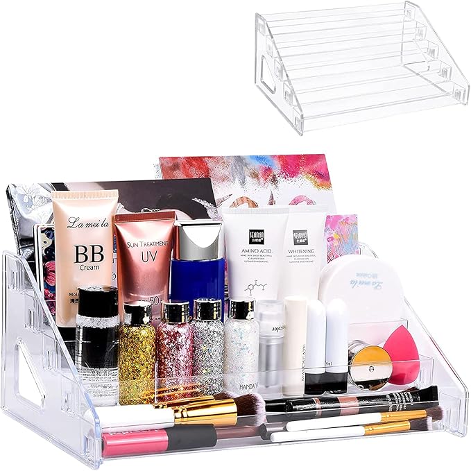 Nail Polish Organizer 60 Bottles of 5 Layers Sunglass Organizer Acrylic Display Rack Eyeglasses Storage Essential Oils Holder Makeup Organizer No Tool Needed Assembly, Clear-NeatNest