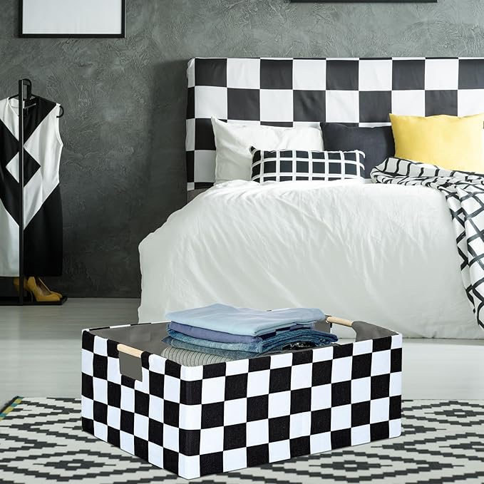 Checkered Storage Basket Room Decor Gifts Basket Foldable Nursey Box Kids Hamper Storage Cube for Women Closet Organizer Boys Car Toys Bins with Handles-NeatNest