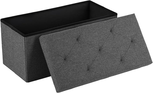 DUMOS 30in Foldable Storage Ottoman Bench, Storage Chest, End of Bed Foot Rest Stool with Padded Seat, Bedroom Bench for Living Room, Bedroom, Support 660lbs, Grey