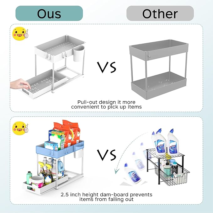 Under Sink Organizers and Storage, 2 Pack Large Capacity Heavy Load Pull-out Under Sink Shelves with Sliding Drawer for Kitchen and Bathroom, White-NeatNest
