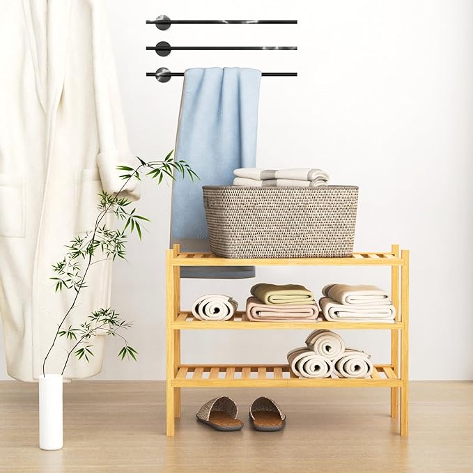 Shoe Rack 3-Tier Organizer-Stackable Storage Shelf with Multi-Function Combinations-Free Standing Bamboo Shoe Racks for Closet,Entryway,Hallway,Bathroom,Living Room Shoe Organization (Natural,3-Tier)-NeatNest