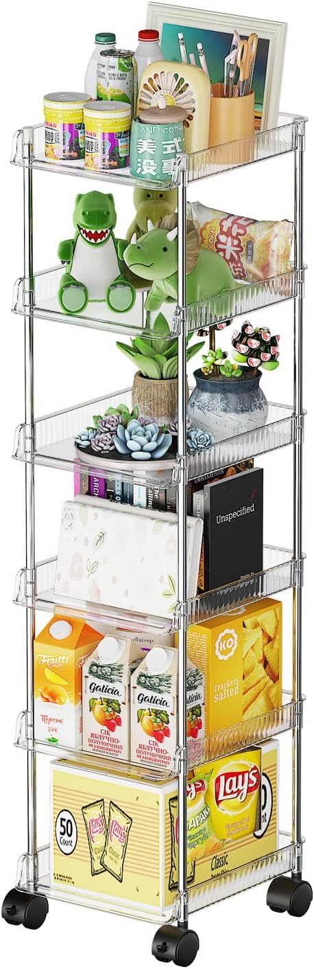 LUCKNOCK Slim Rolling Storage Cart for Small Spaces, 6-Tier Bathroom & Kitchen Organizer with Wheels, Narrow Mobile Shelving Unit, Stackable Design for Office, Laundry Room, and Tight Corners-NeatNest