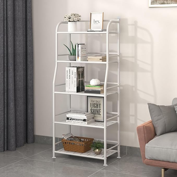 5 Tier Metal Shelf Storage Shelves Living Room Bookshelf Bathroom Corner Storage Rack for Kitchen,Indoor Plant Stand (Matte White, 5 Tier)-NeatNest