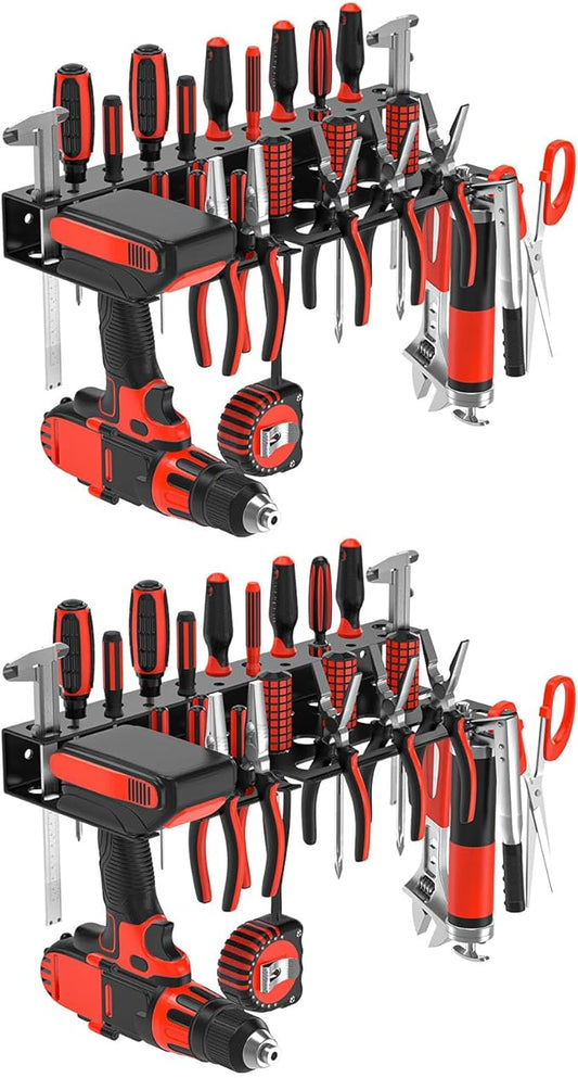 2Pcs Metal Screwdriver Organizer, Wall Mount Plier Organizer Hammer Holder, Hand Tool Storage Rack for Garage Workshop Workbench (Black, 2PCS)-NeatNest