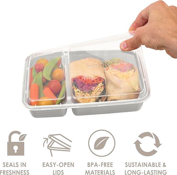 Bentgo 20-Piece Lightweight, Durable, Reusable BPA-Free 2-Compartment Containers - Microwave, Freezer, Dishwasher Safe - Whisper Gray-NeatNest