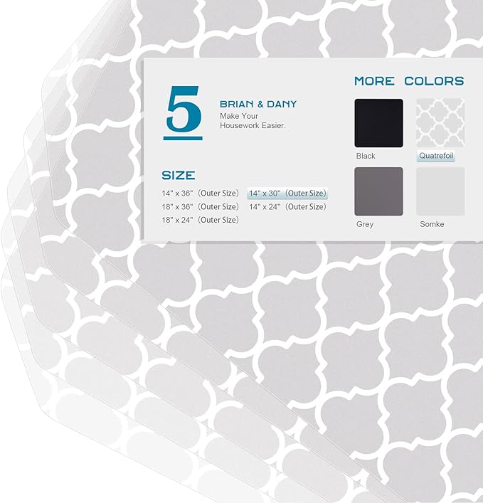 BRIAN & DANY Wire Shelf Liner 14" X 30", Heavy Duty Shelf Liners for Wire Shelving, Waterproof Protector Mats, Set of 5, Quatrefoil Grey-NeatNest