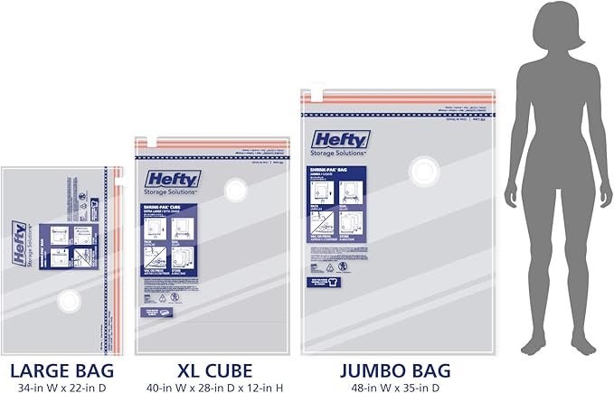 Hefty Shrink-Pak Starter Kit - 2 Large, 1 XL Cube, 1 Jumbo Vacuum Seal Storage Bag and Hand Pump – Space Saver Bags for Clothing, Pillows, Towels, or Blankets, 5 Pc Set-NeatNest