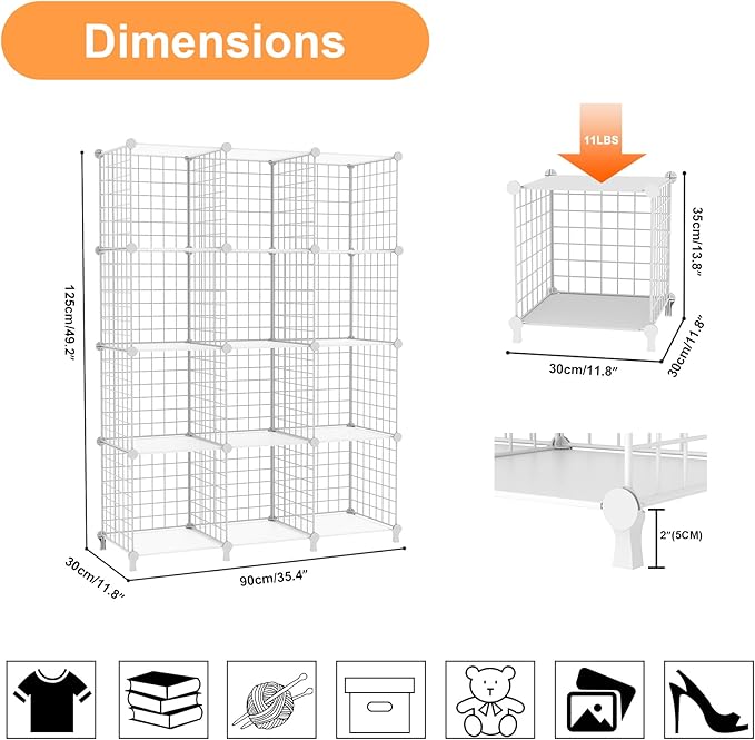 AWTATOS 12 Cube Storage Wire Closet Organizers DIY Stackable Storage Shelves Bookcase Cabinet for Home Office, White-NeatNest