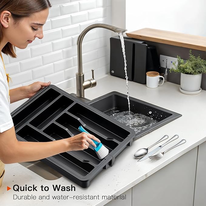AMADA HOMEFURNISHING Expandable Silverware Drawer Organizer, Adjustable Utensil Tray For Kitchen Storage, BPA-Free Cutlery Holder for Spoons, Forks and Knives, Easy to Clean and Wash-NeatNest