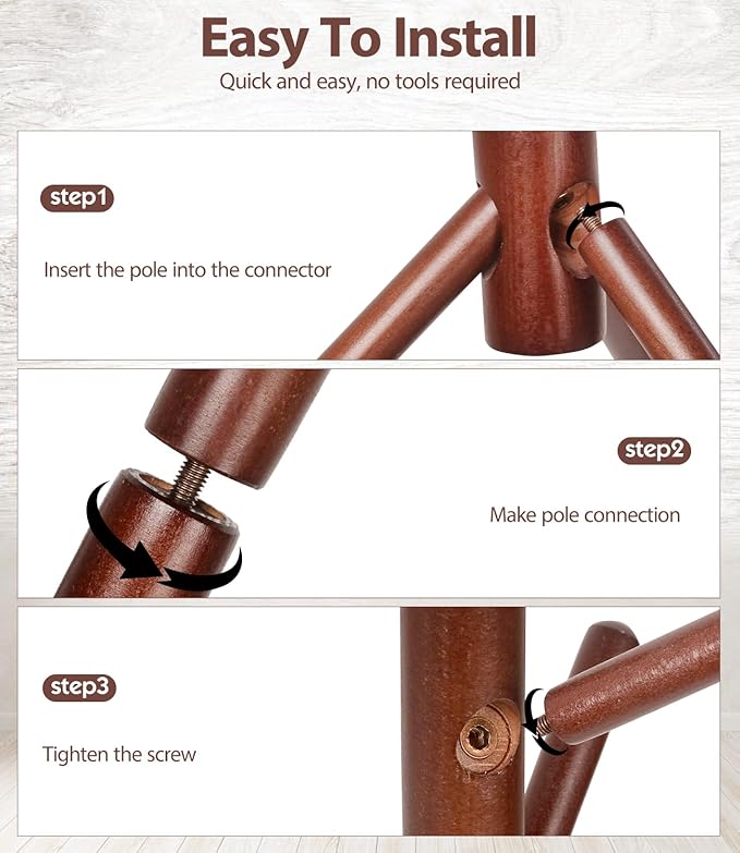 Beech Wood Coat Rack Stand with 9 Hooks, 3 Height Adjustable, simple Freestanding Solid Wooden Coat Tree Hanger for Clothes, Hats, Scarves, bags, Jackets, Bedroom, livingromm, Office(Brown)-NeatNest