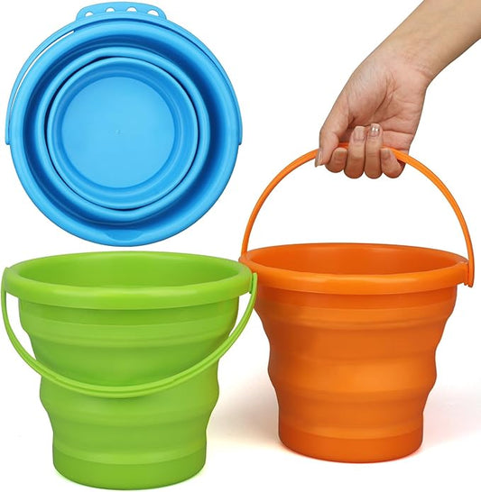 Foldable Beach Sand Toy Bucket for Kids Adults, Jumbo Collapsible Sandbox Bucket, Foldable Pail with Mesh Bag, Multi Use for Garden Beach, Camping, Easter Basket Gift, Fishing, Travelling 3PCS-NeatNest
