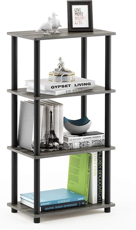 Furinno Turn-N-Tube No Tool 4-Tier Storage Shelf, Narrow, French Oak Grey/Black-NeatNest