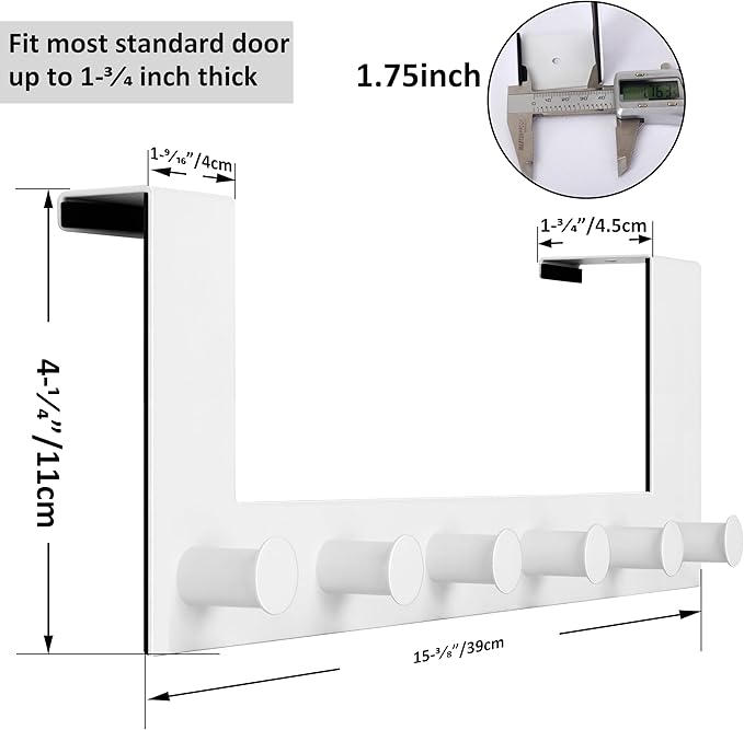 WEBI Over The Door Hooks,Door Hanger,Over The Door Towel Rack,6 Peg Hooks for Hanging,Door Coat Hanger Over The Door Coat Rack for Towels,Clothes,Behind Back of Bathroom,White