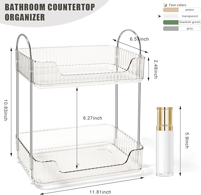 Bathroom Counter Organizer Countertop Storage Skincare Countertop Makeup Organizer Cosmetics Skincare Organizers Holder for Perfume-Clear white-silver pole-NeatNest
