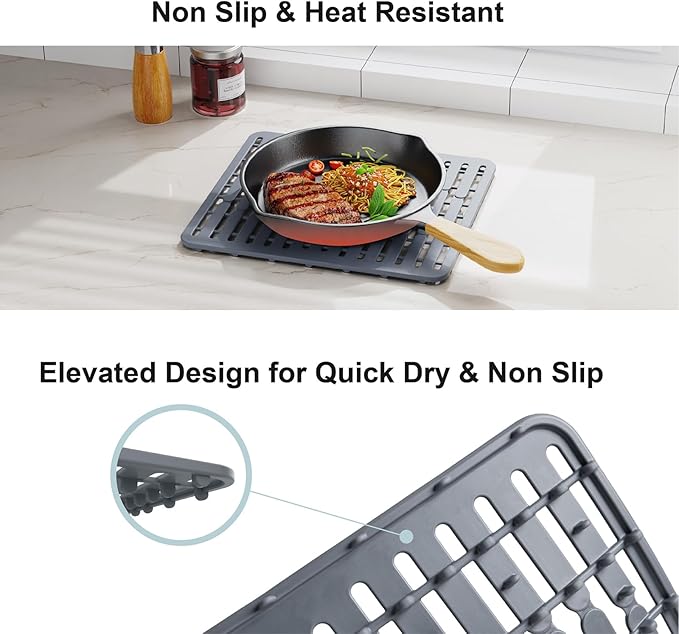 GSlife in Sink Dish Drying Rack - Large Stainless Steel Capacity Expandable Dish Drainer with Sink Protector, Silver
