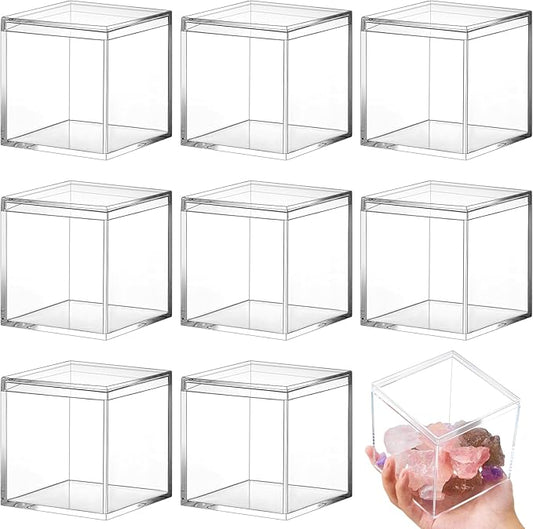 Blulu 8 Pieces Clear Acrylic Plastic Jewelry Box Mini Storage Box Mini Cube Containers with Lids for Candy Pill and Tiny Jewelry(Square,4.72 x 4.72 x 4.72 Inch)-NeatNest