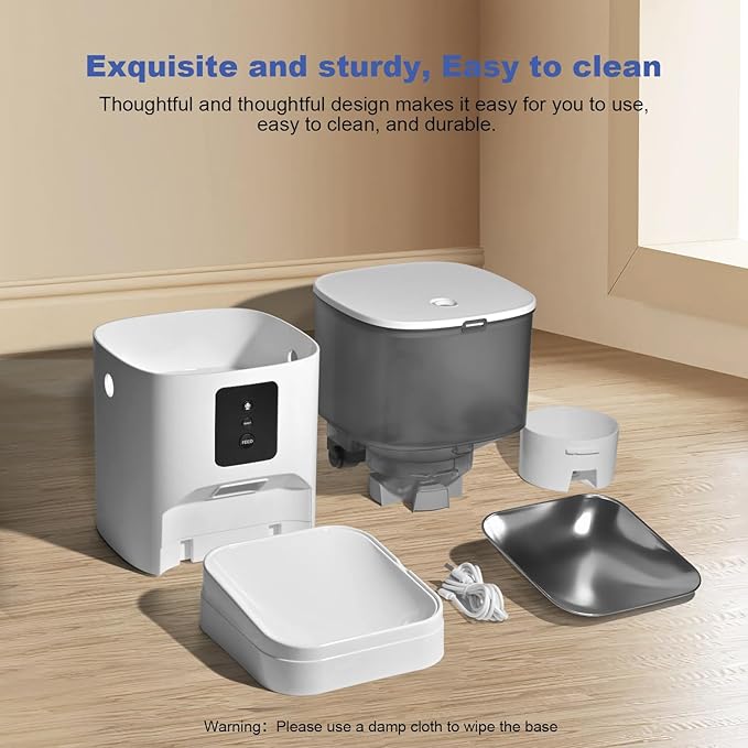 2.4G WiFi Automatic Cat Feeder, 4L Food Dispenser with 10s Voice Recorder, Pet Feeder up to 10 Meals per Day, Timed Cat Feeder with Dry Food Sealed Ring (White, 4L-WiFi)-NeatNest