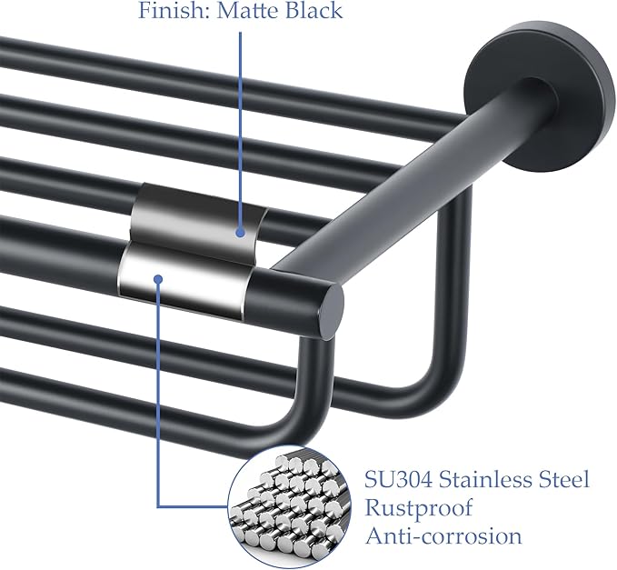 Alise Towel Rack,Towel Holder Towel Shelf with Double Towel Bars for Bathroom Lavatory,24-Inch SUS 304 Stainless Steel Wall Mount Towel Hanger Storage,Matte Black GYT7060-B