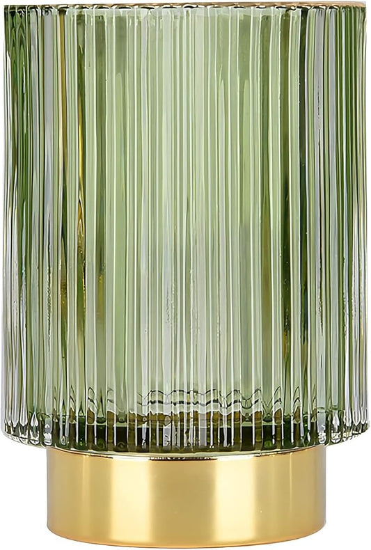 DASITON Makeup Brush holder Organizer,Crystal Cosmetic Makeup Brush Glass Brushes Storage Holder, Vintage Make Up Brush Cup Pen Pencil Holder striped vase(Green L)-NeatNest