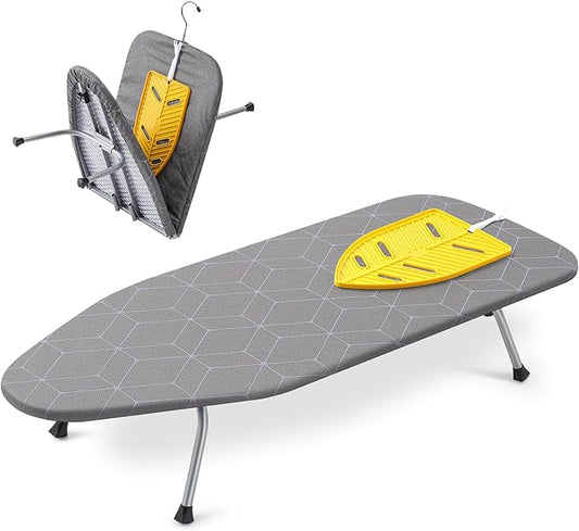 Chunful Tabletop Ironing Board with Iron Rest 32 x 12 Inch Small Compact Travel Foldable Ironing Board with Silicon Mat Portable Non Slip Feet Table for Dorm and Small Space(Elegant,Dark Gray)