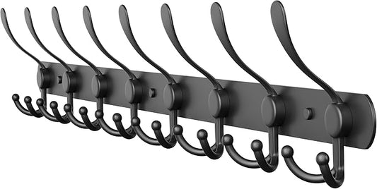 Coat Rack Wall Mount with 8 Tri Hooks, Stainless Steel 24 Inch – Black Matte Finish, Heavy Duty Wall Mounted Hook Rack for Coats, Hats, Towels, Scarfs, Robes, Bags, Entryway & Bathroom-NeatNest