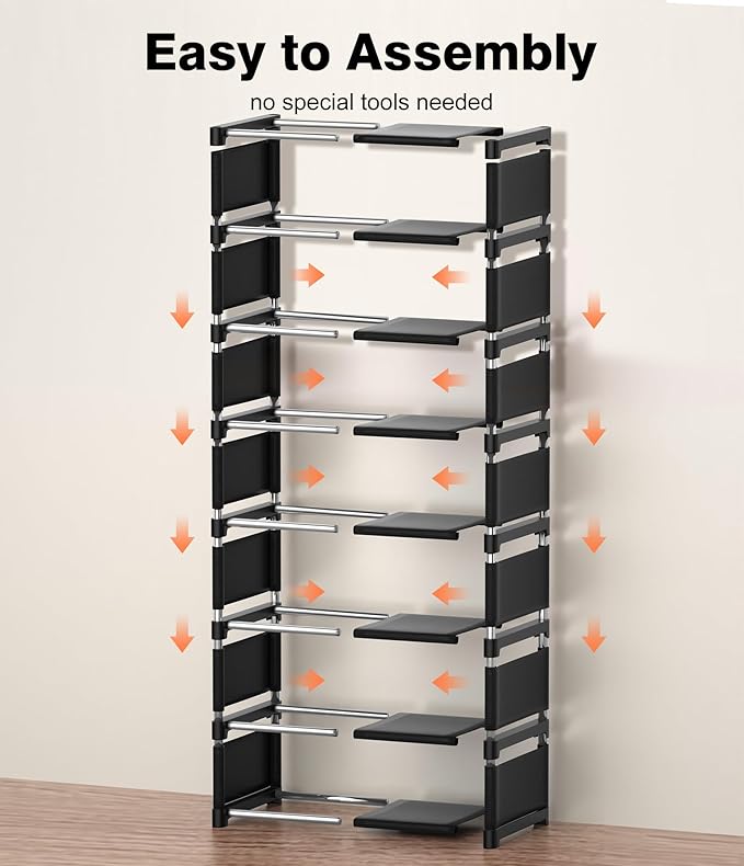 8-Tier Shoe Rack Organizer,Vertical Narrow Space Saving Storage Metal Free Standing Corner Shelf for Closet Entryway Bedroom Garage-NeatNest