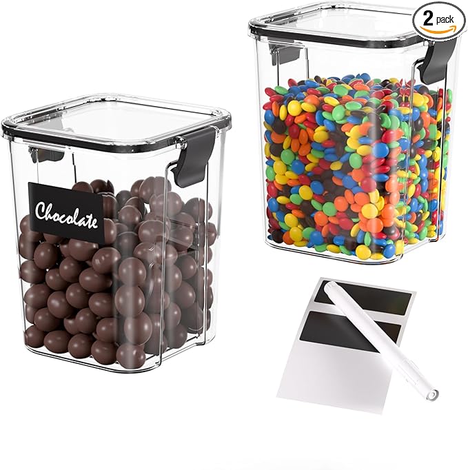 CHANCETSUI Small Airtight Food Storage Containers with Lids: Kitchen Pantry Organization for Dry Baking Ingredients BPA Free Clear Plastic 2-Piece Canister Set, 1.1 qt /1 L
