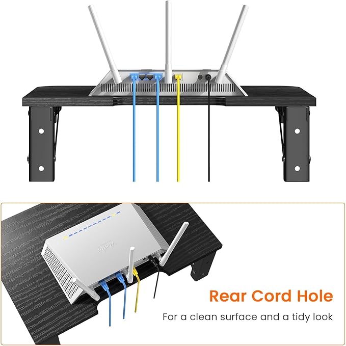Homode Floating Entertainment Shelf, Folding Projector Shelf, Holds Up to 30lbs, Wooden Wall Mounted Shelves for DVD Players, Cable Boxes, Game Consoles, Living Room Decor Accessories, Black